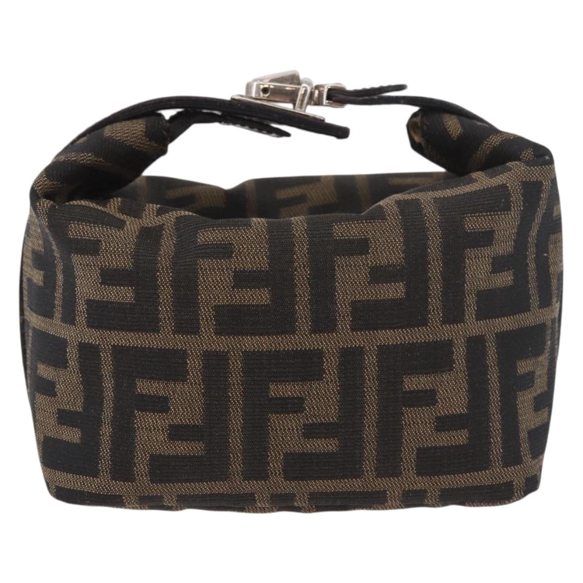 FENDI Zucca Canvas Vanity Pouch Black Brown Auth 191296