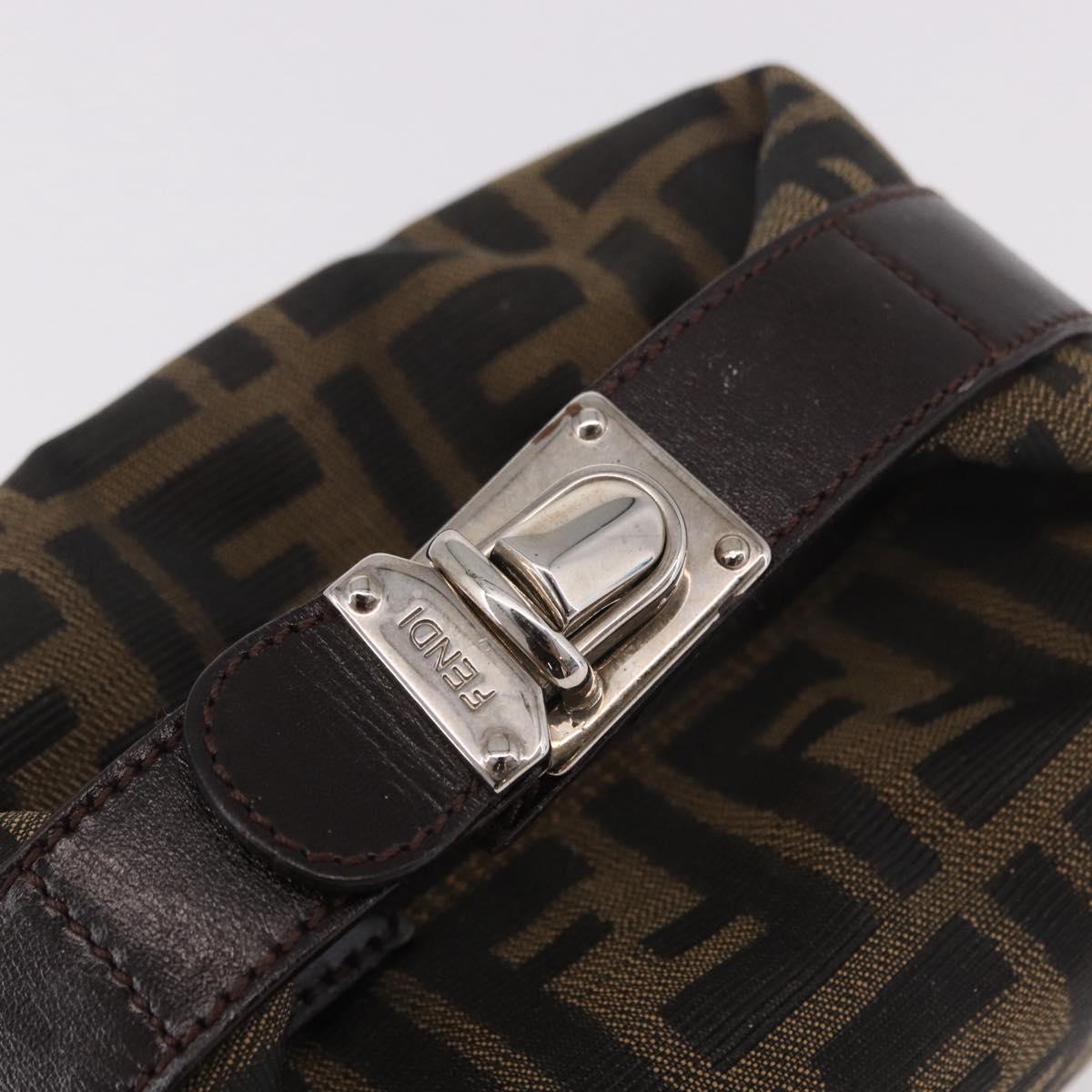 FENDI Zucca Canvas Vanity Pouch Black Brown Auth 191296