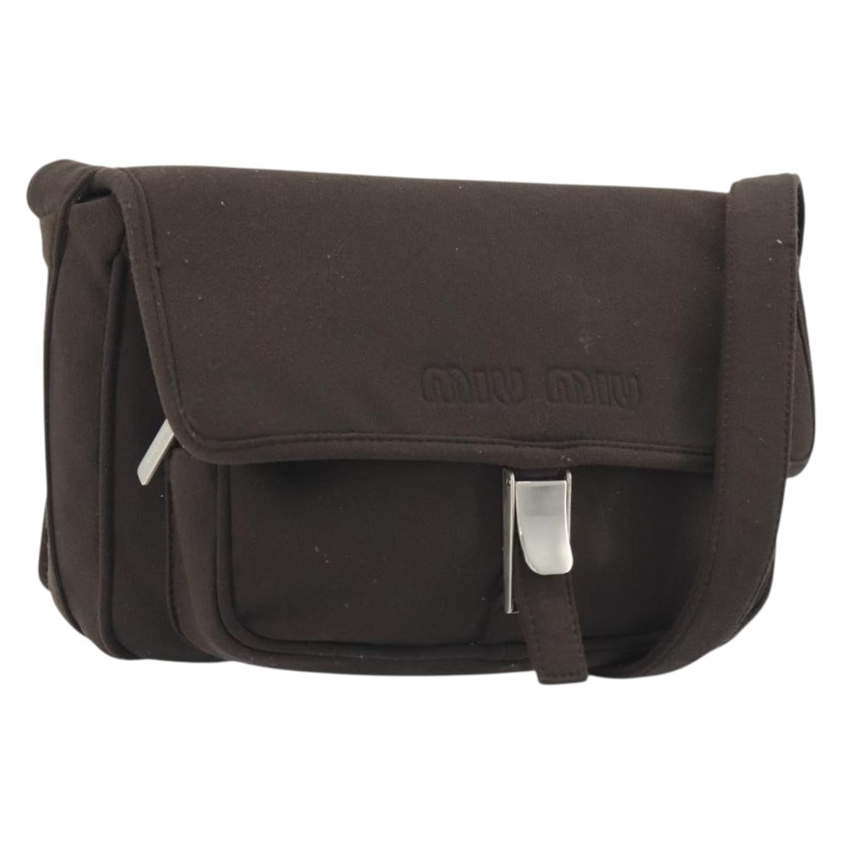 Miu Miu Shoulder Bag Cotton Jersey Brown Silver Auth 191297A