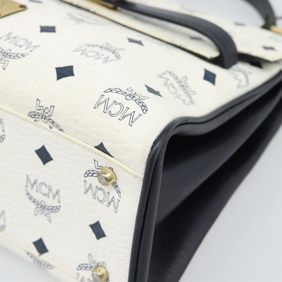 MCM Vicetos Logogram Hand Bag PVC Leather White Gold Auth 191298