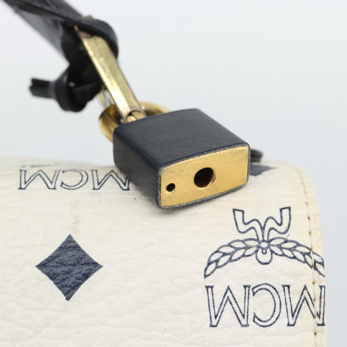 MCM Vicetos Logogram Hand Bag PVC Leather White Gold Auth 191298