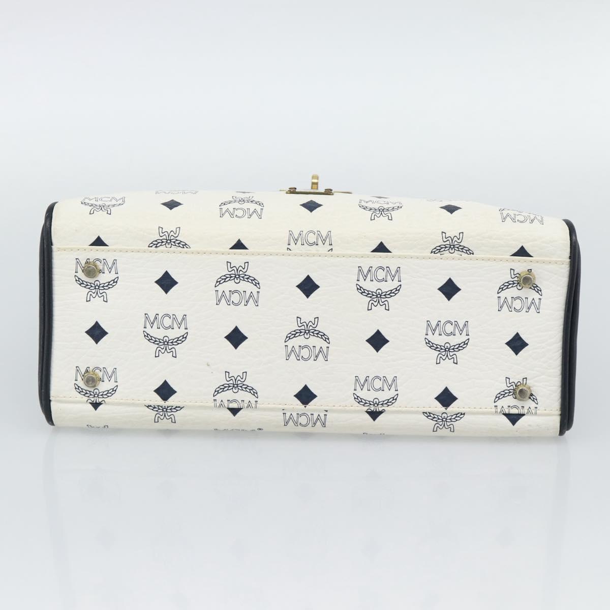 MCM Vicetos Logogram Hand Bag PVC Leather White Gold Auth 191298
