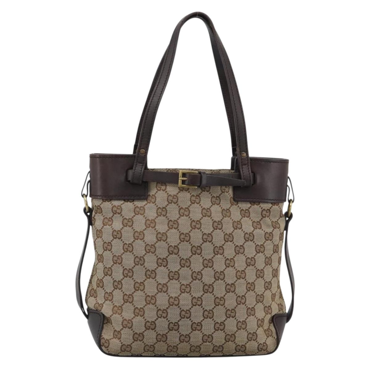 GUCCI GG Canvas Tote Bag Beige Gold 107757 Auth 191299