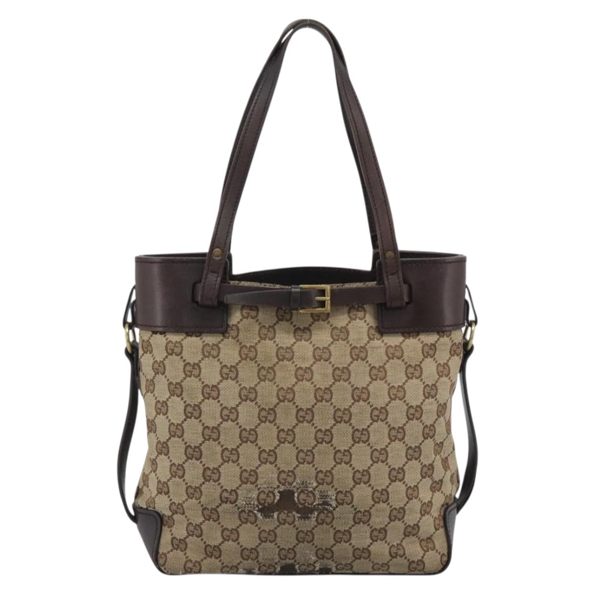 GUCCI GG Canvas Tote Bag Beige Gold 107757 Auth 191299