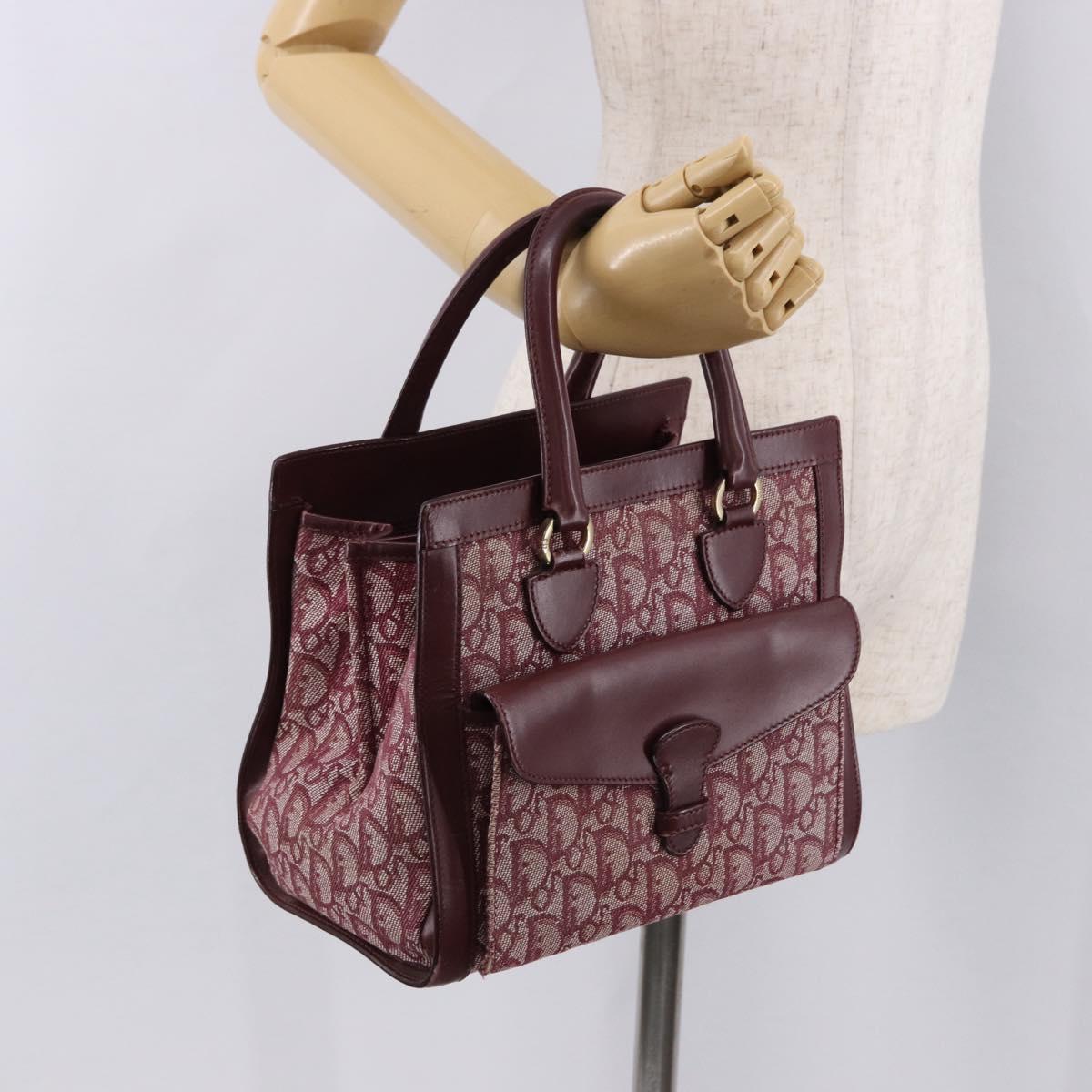 Christian Dior Trotter Canvas Hand Bag Red Gold Auth 191301V