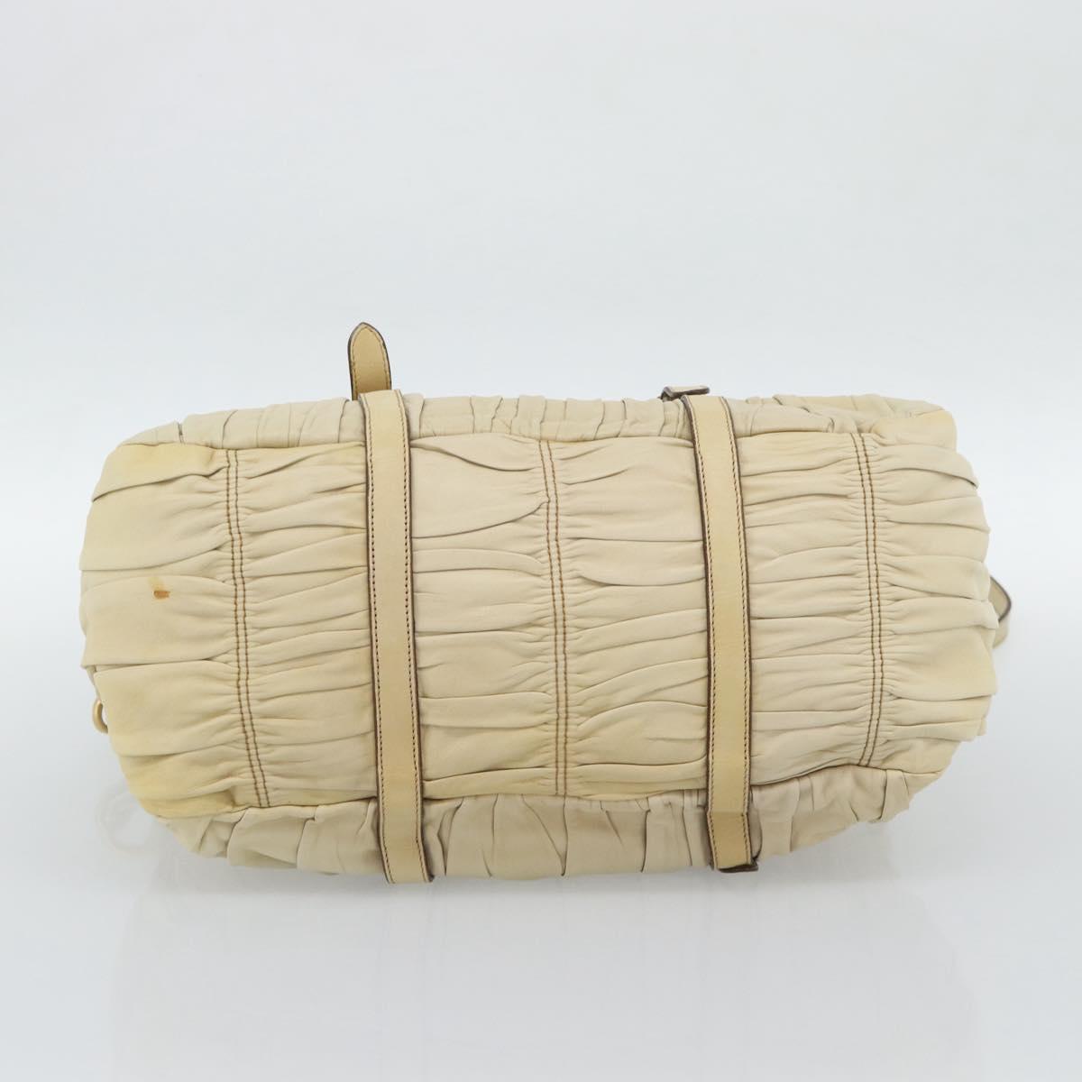 PRADA Gathered Hand Bag Leather 2way Ivory Gold Auth 191302A
