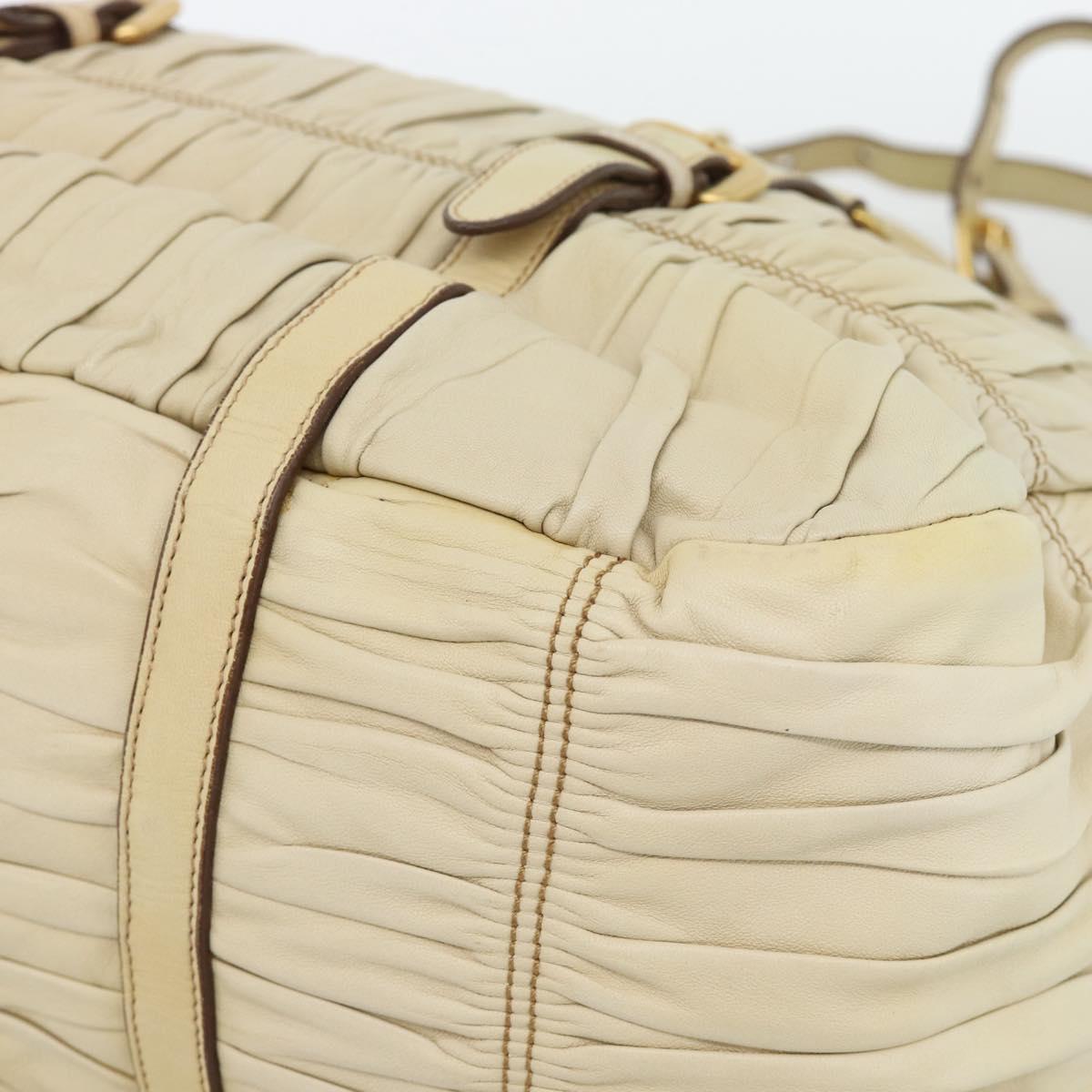 PRADA Gathered Hand Bag Leather 2way Ivory Gold Auth 191302A
