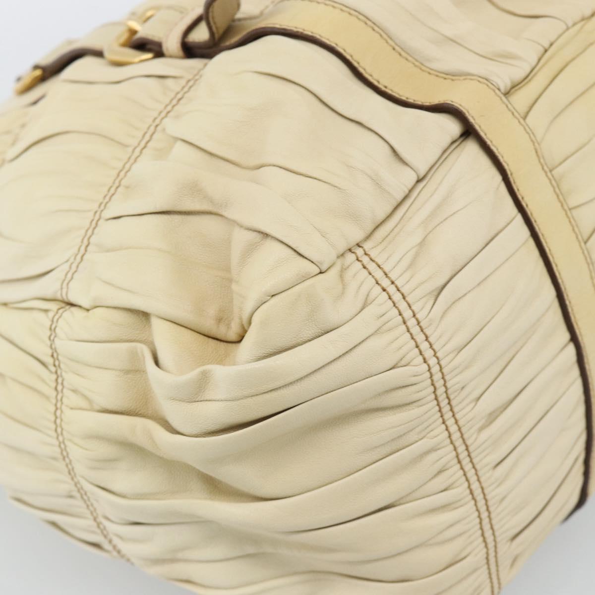 PRADA Gathered Hand Bag Leather 2way Ivory Gold Auth 191302A