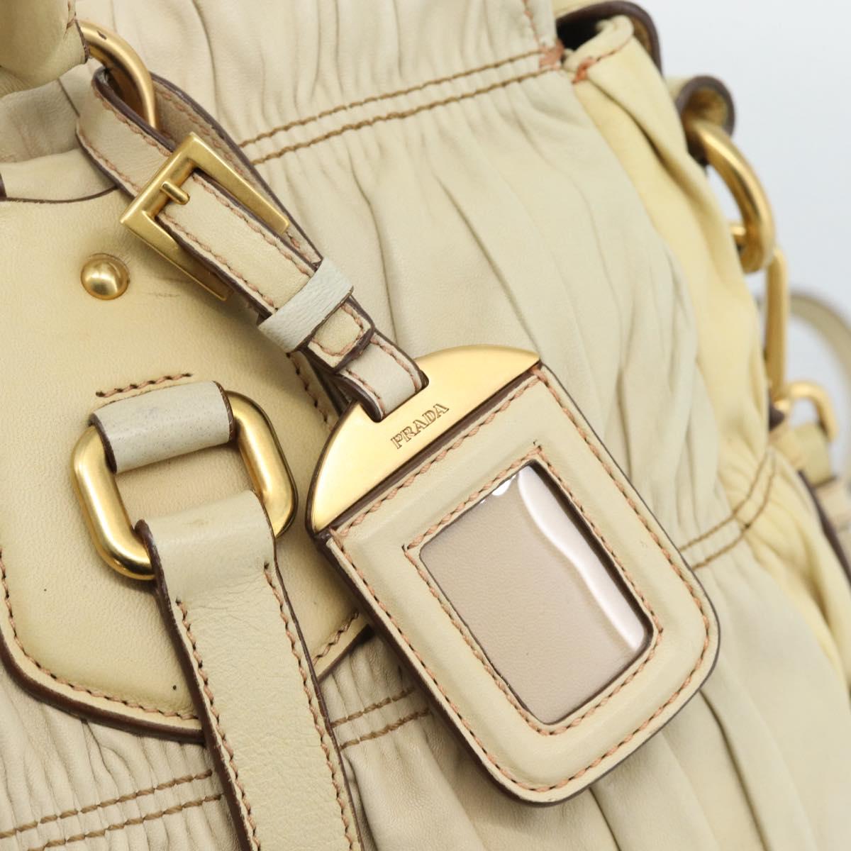 PRADA Gathered Hand Bag Leather 2way Ivory Gold Auth 191302A