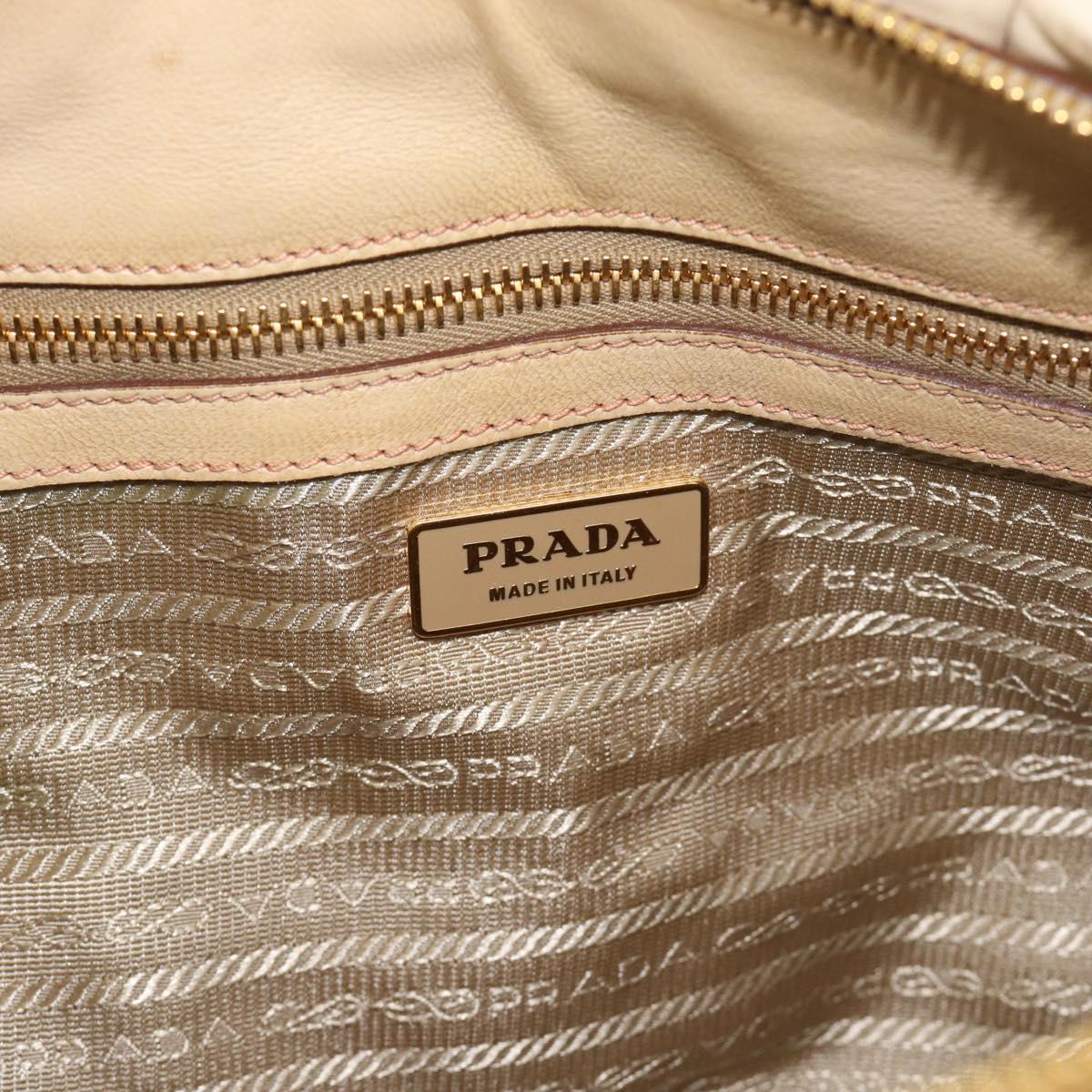 PRADA Gathered Hand Bag Leather 2way Ivory Gold Auth 191302A