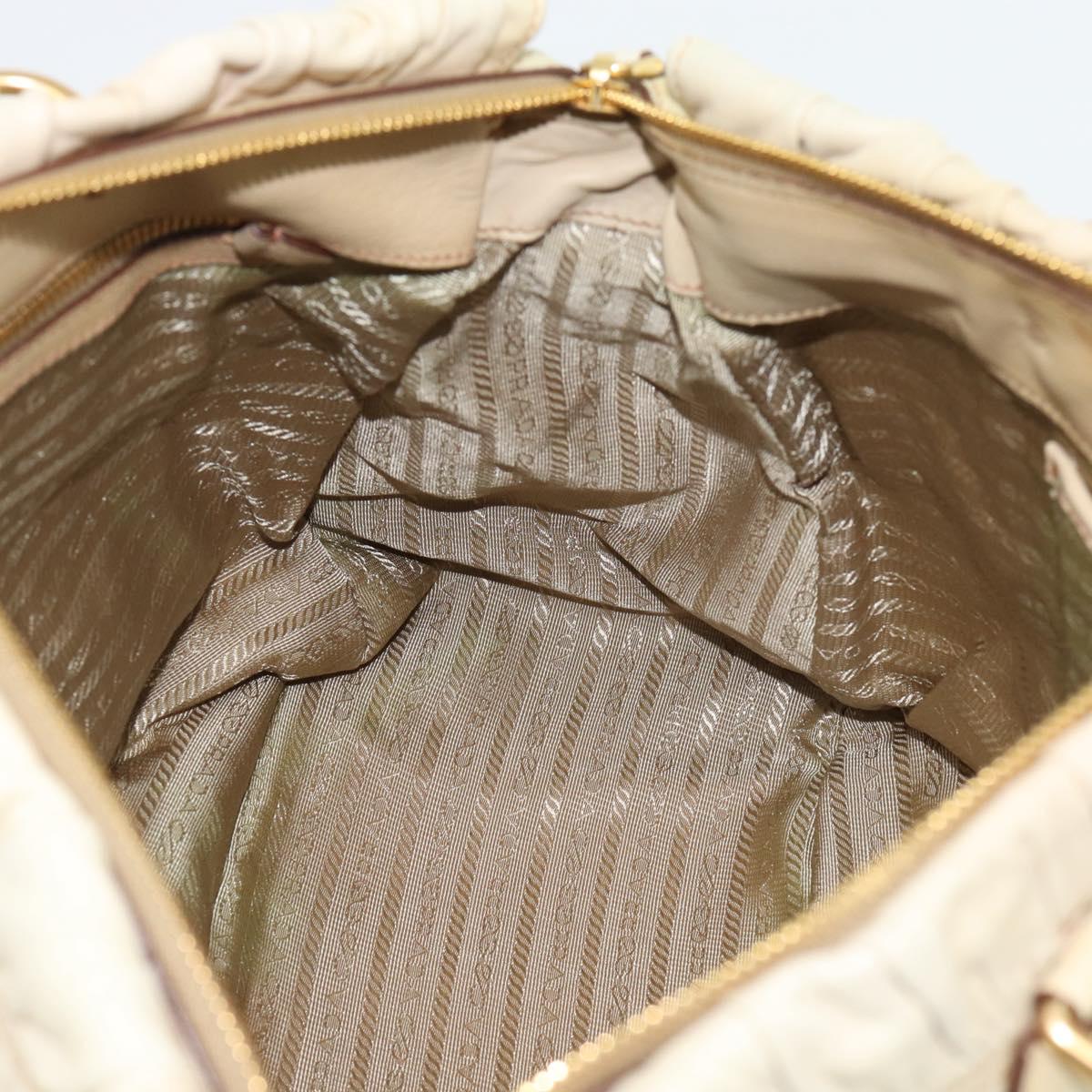 PRADA Gathered Hand Bag Leather 2way Ivory Gold Auth 191302A