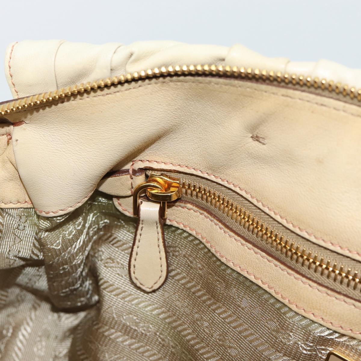 PRADA Gathered Hand Bag Leather 2way Ivory Gold Auth 191302A