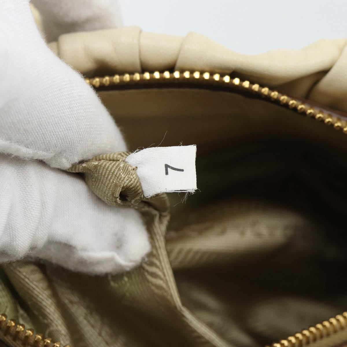 PRADA Gathered Hand Bag Leather 2way Ivory Gold Auth 191302A