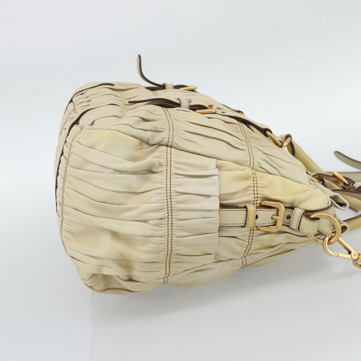 PRADA Gathered Hand Bag Leather 2way Ivory Gold Auth 191302A