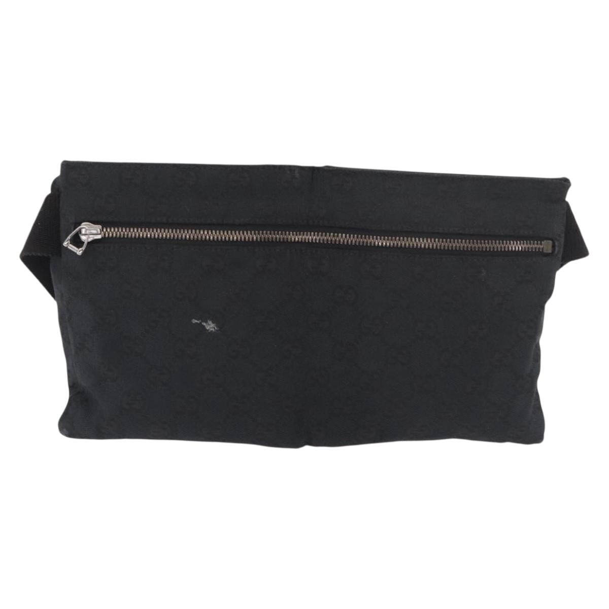 GUCCI GG Canvas Waist Bag Black Silver 28566 Auth 191304