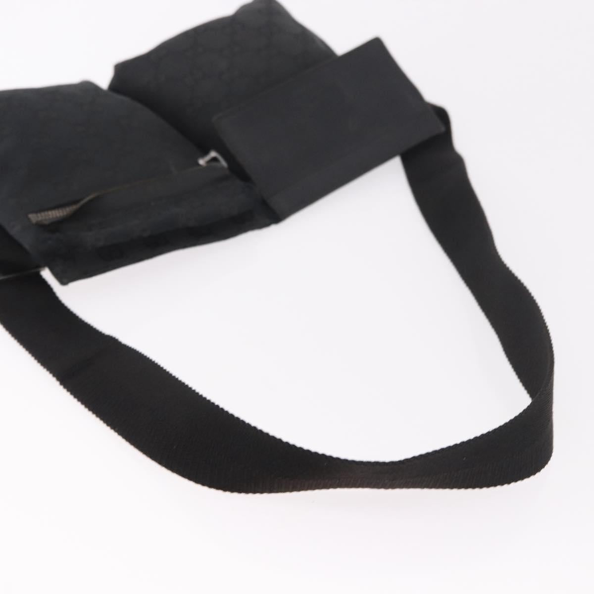 GUCCI GG Canvas Waist Bag Black Silver 28566 Auth 191304