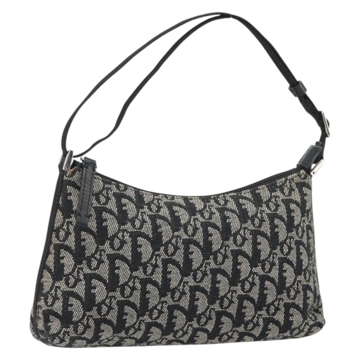 Christian Dior Trotter Canvas Shoulder Bag Black Silver Auth 191305V