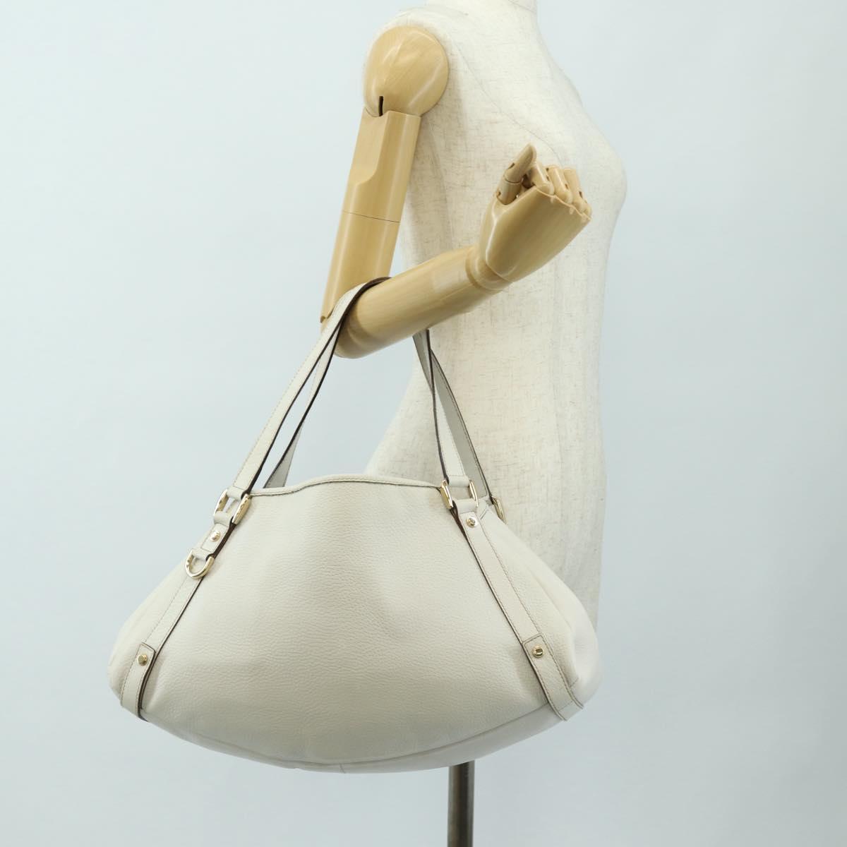 GUCCI Abbey Tote Bag Leather White Gold 130736 Auth 191308V