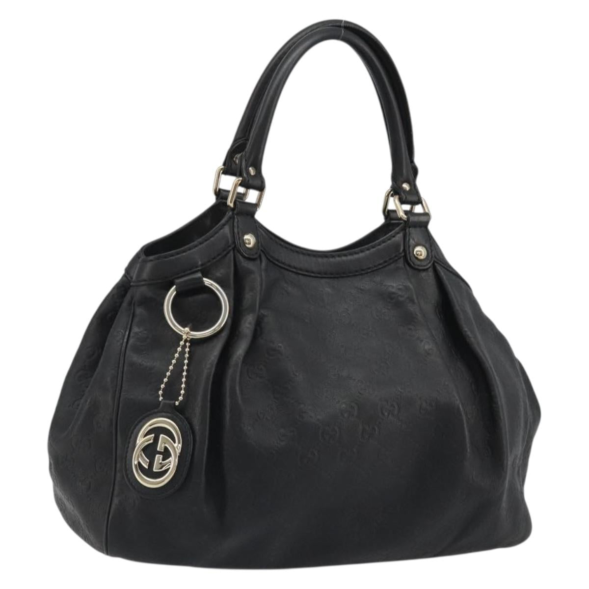GUCCI GG Canvas Guccissima Sukey Bag Leather Black Gold 211944 Auth 191310A