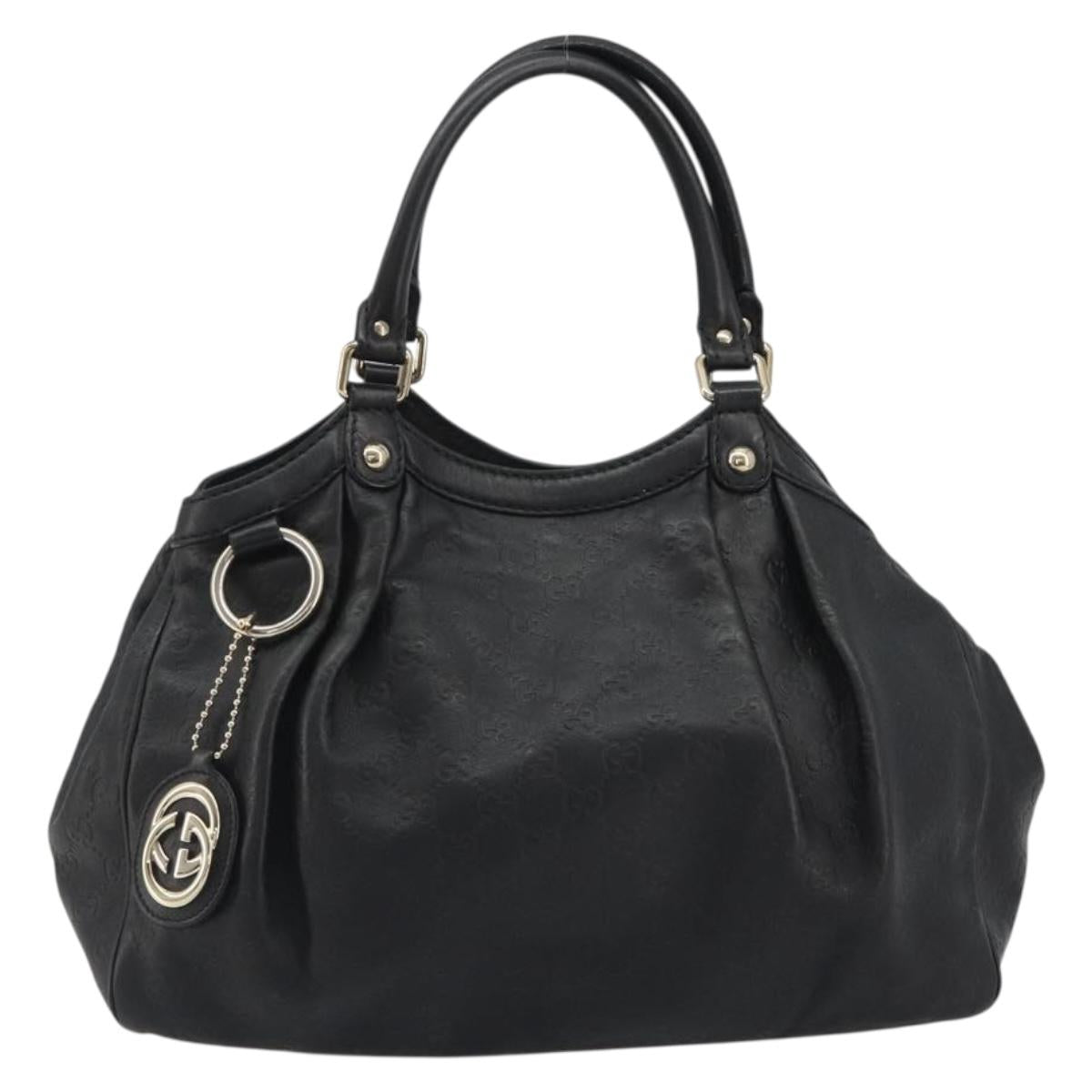 GUCCI GG Canvas Guccissima Sukey Bag Leather Black Gold 211944 Auth 191310A