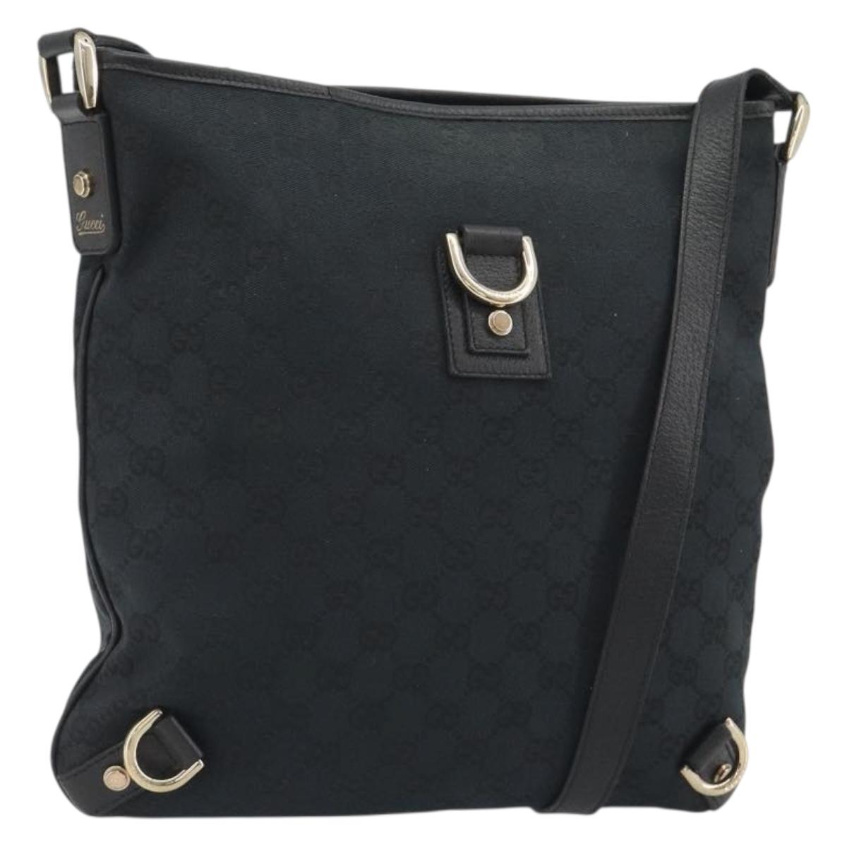GUCCI GG Canvas Abbey Shoulder Bag Black Gold 131326 Auth 191311A