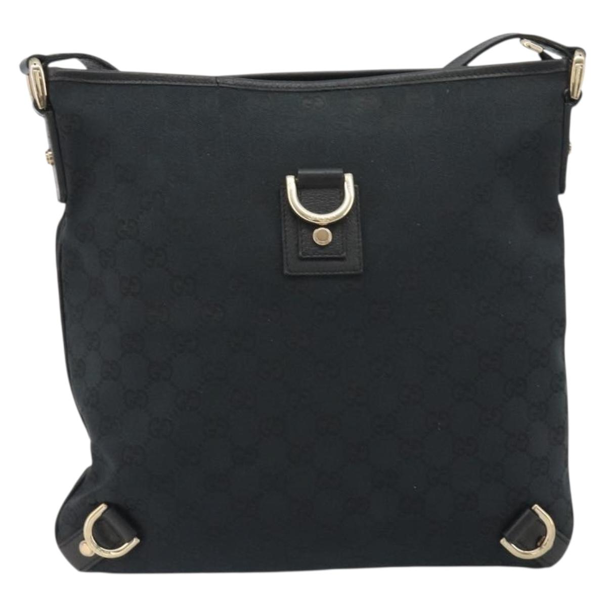 GUCCI GG Canvas Abbey Shoulder Bag Black Gold 131326 Auth 191311A