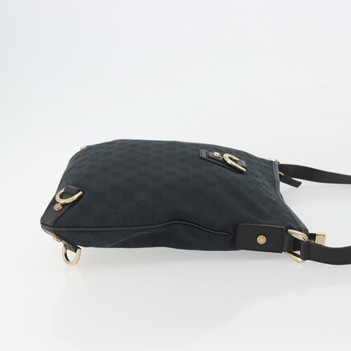 GUCCI GG Canvas Abbey Shoulder Bag Black Gold 131326 Auth 191311A
