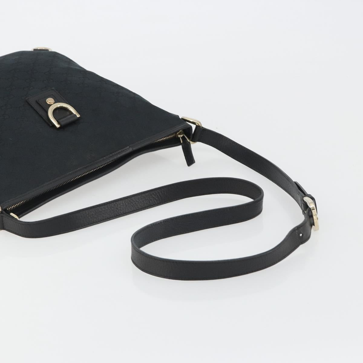 GUCCI GG Canvas Abbey Shoulder Bag Black Gold 131326 Auth 191311A
