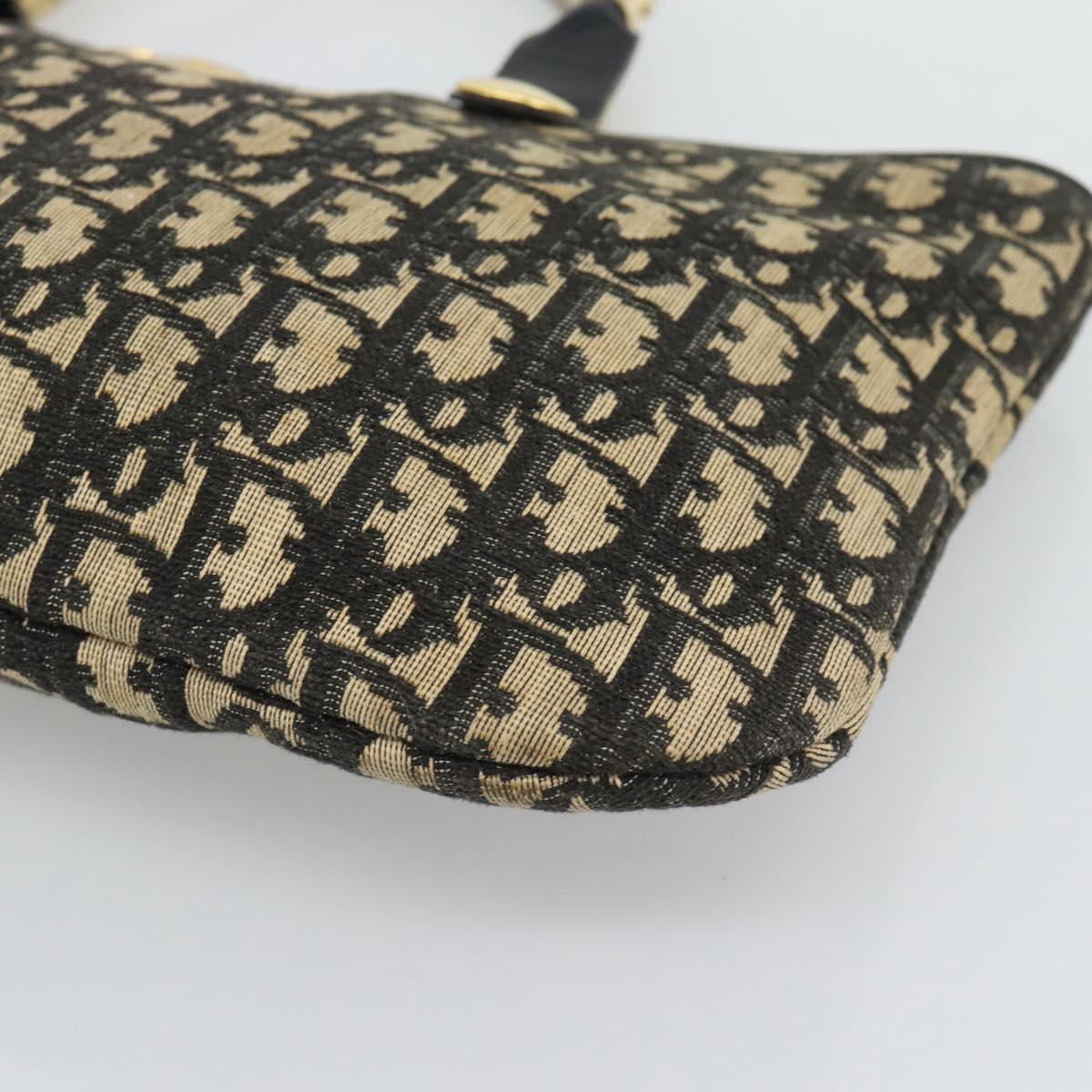 Christian Dior Trotter Canvas Hand Bag Navy Gold Auth 191312