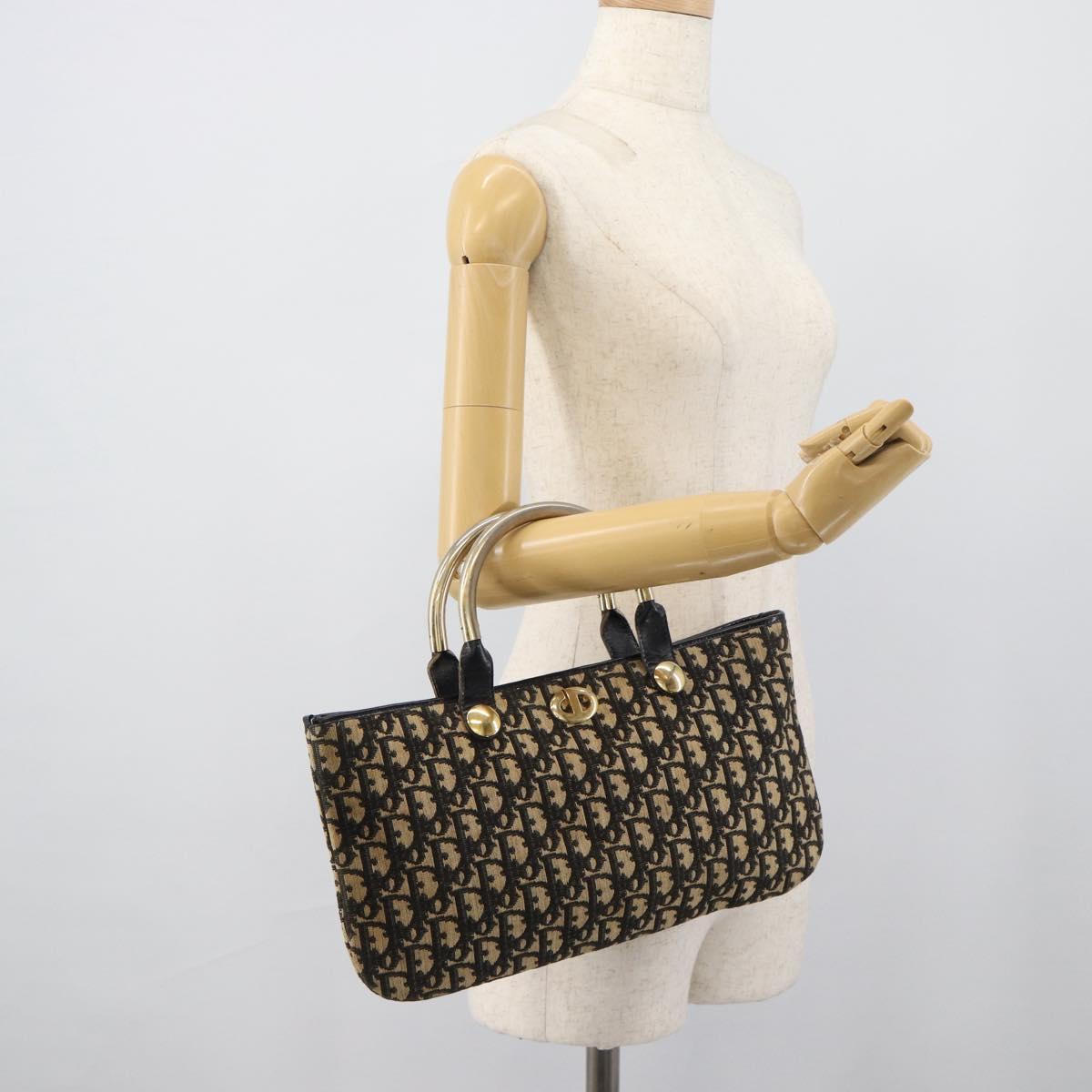 Christian Dior Trotter Canvas Hand Bag Navy Gold Auth 191312