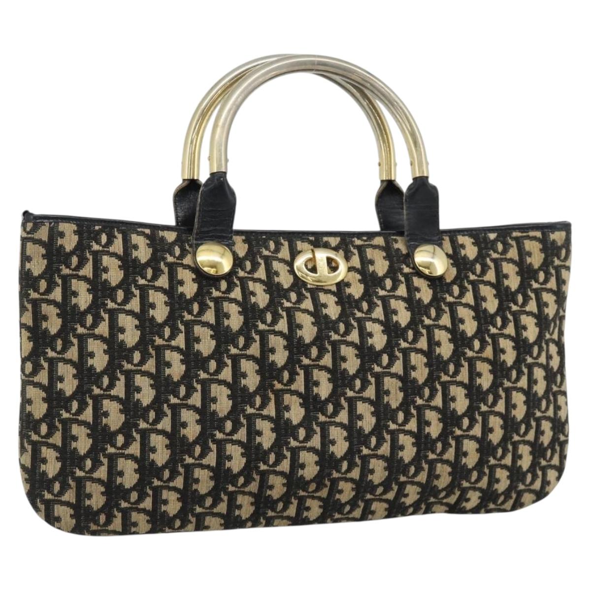 Christian Dior Trotter Canvas Hand Bag Navy Gold Auth 191312