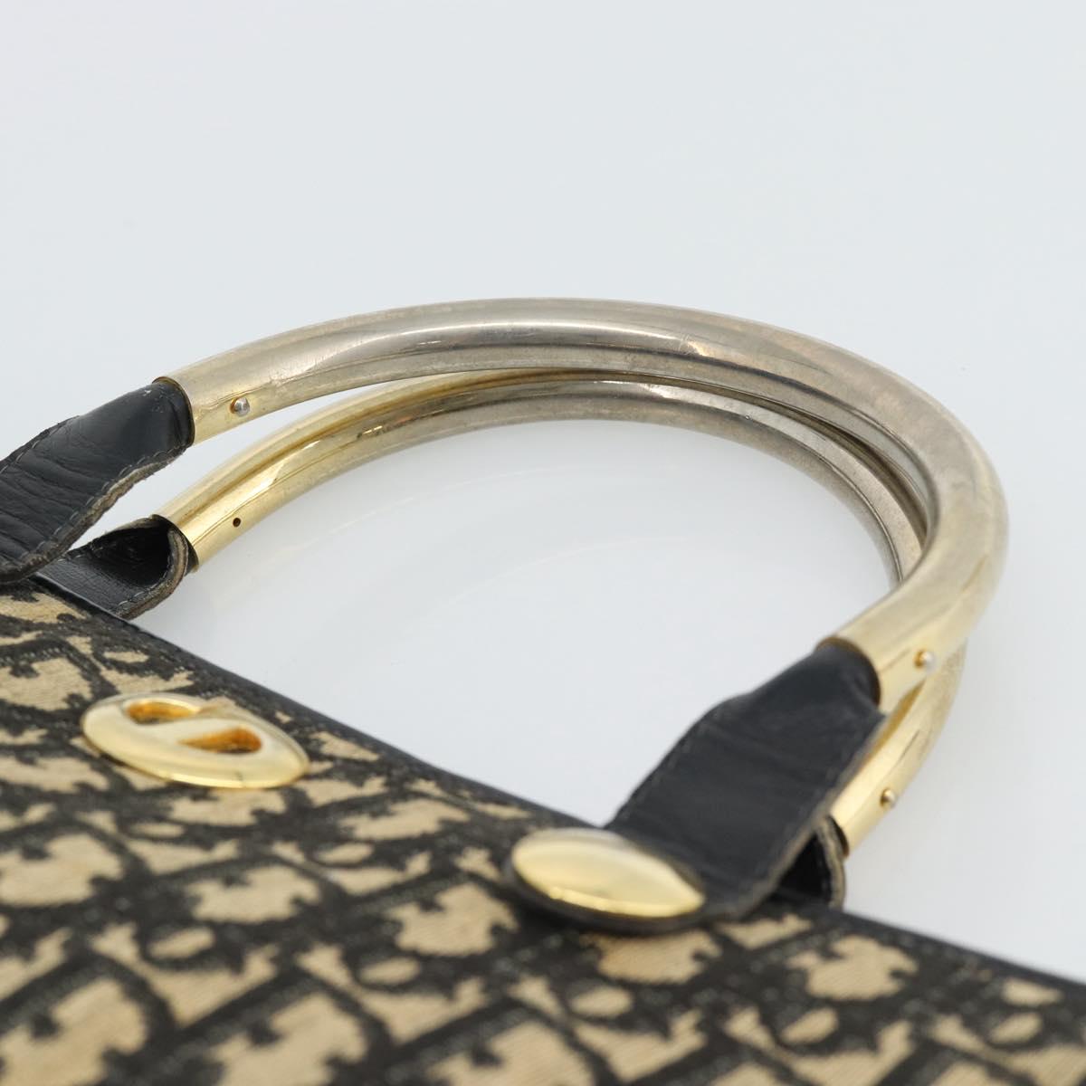 Christian Dior Trotter Canvas Hand Bag Navy Gold Auth 191312
