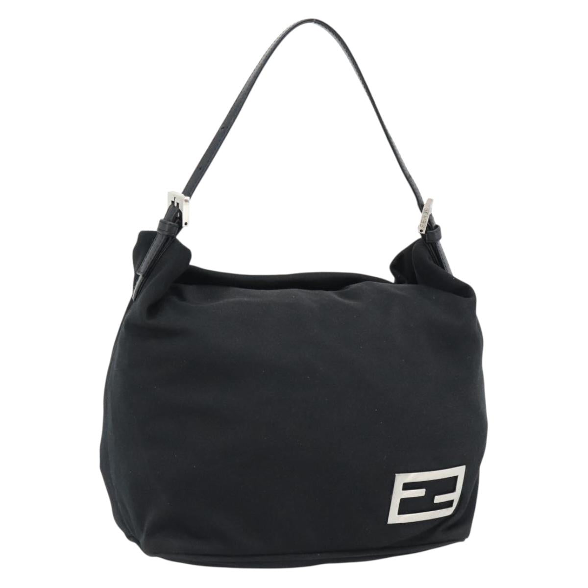 FENDI Shoulder Bag Cotton Jersey Black Silver Auth 191313