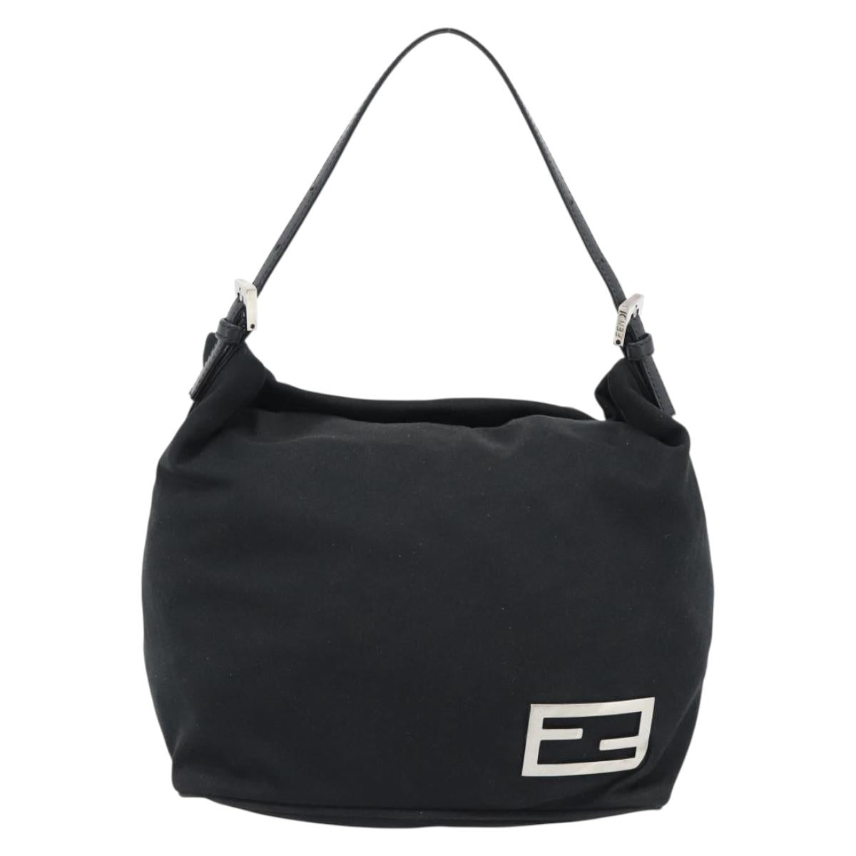 FENDI Shoulder Bag Cotton Jersey Black Silver Auth 191313