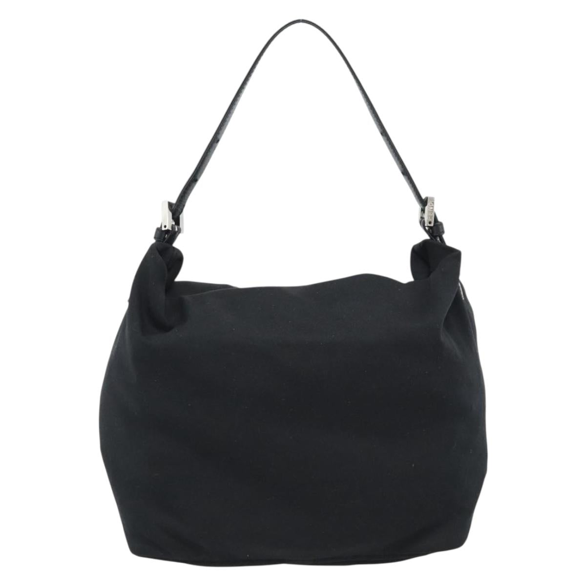 FENDI Shoulder Bag Cotton Jersey Black Silver Auth 191313