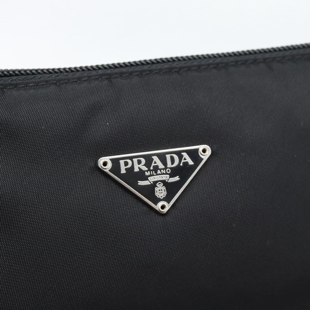 PRADA Accessory Pouch Nylon Black Silver Auth 191315V