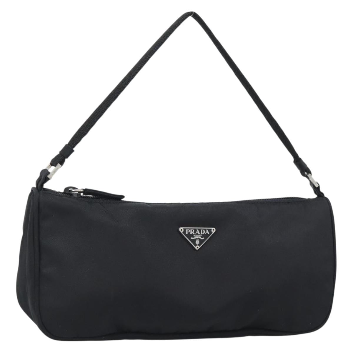 PRADA Accessory Pouch Nylon Black Silver Auth 191315V