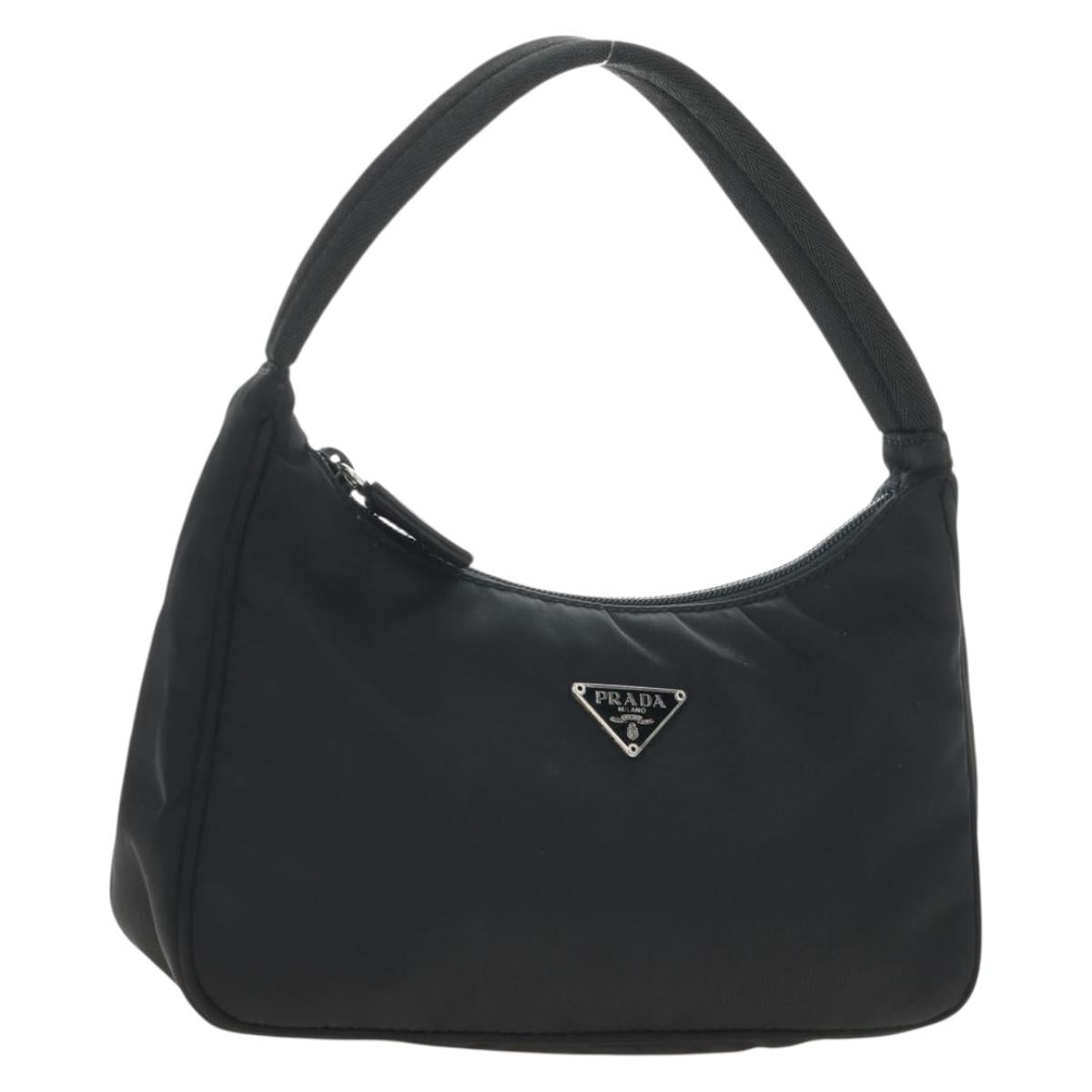 PRADA Hand Pouch Nylon Black Silver Auth 191316V
