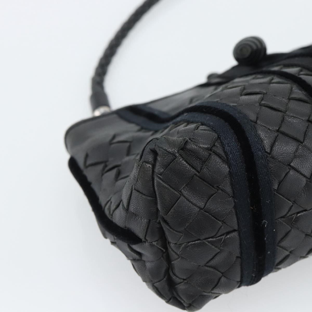 BOTTEGA VENETA INTRECCIATO Hand Bag Leather Black Silver Auth 191317A