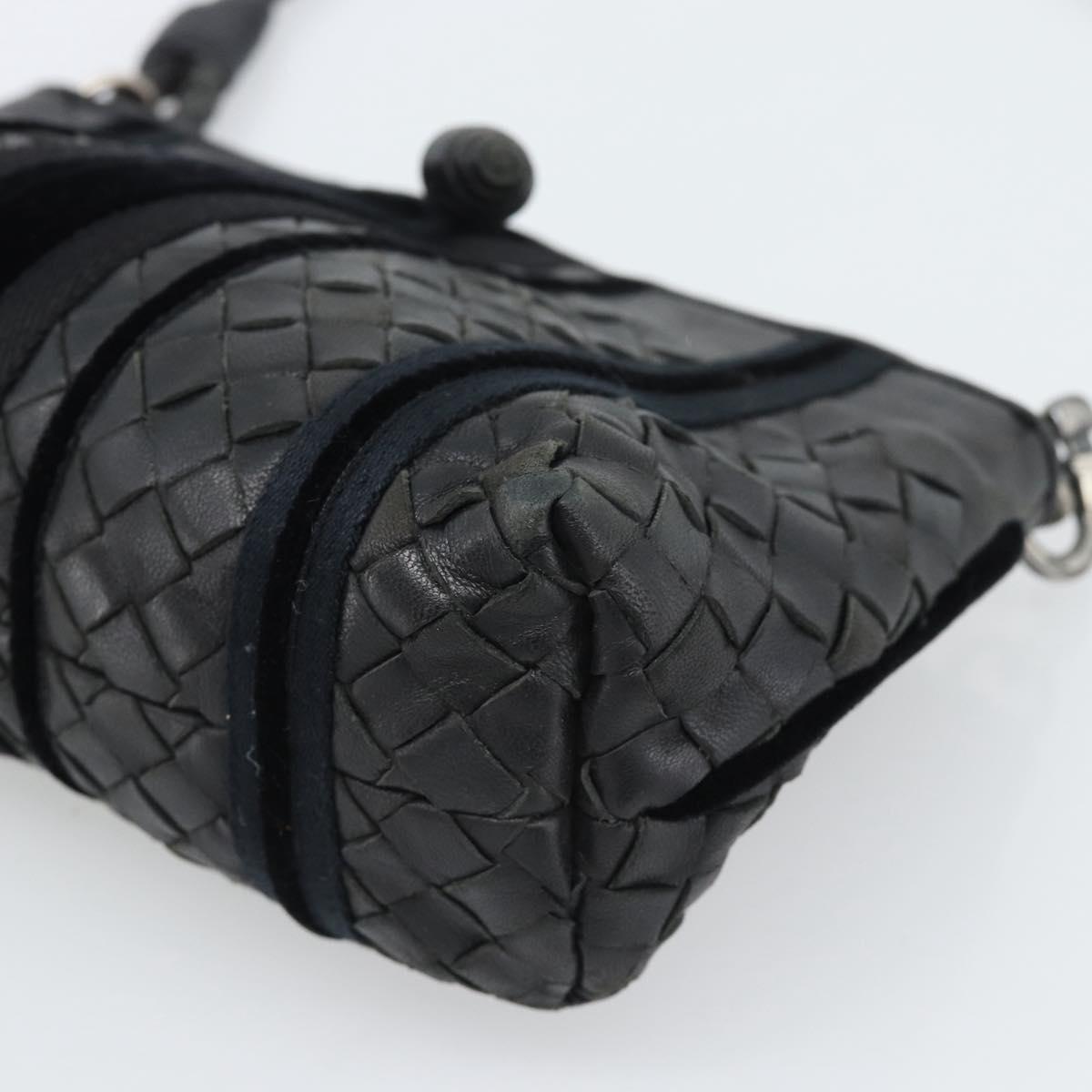 BOTTEGA VENETA INTRECCIATO Hand Bag Leather Black Silver Auth 191317A