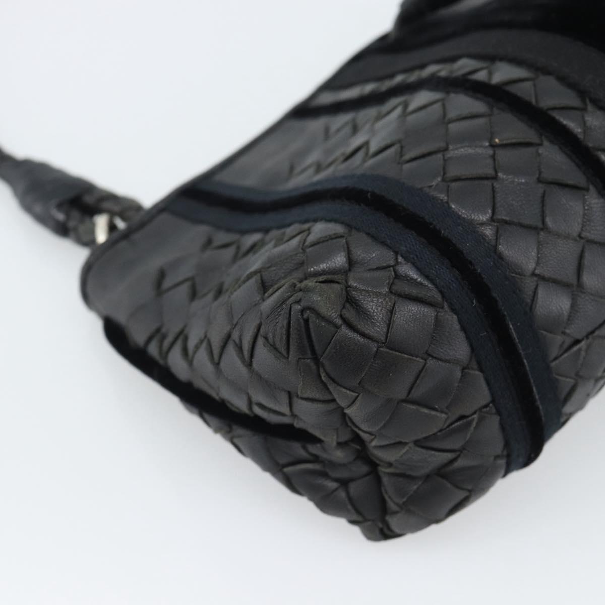 BOTTEGA VENETA INTRECCIATO Hand Bag Leather Black Silver Auth 191317A