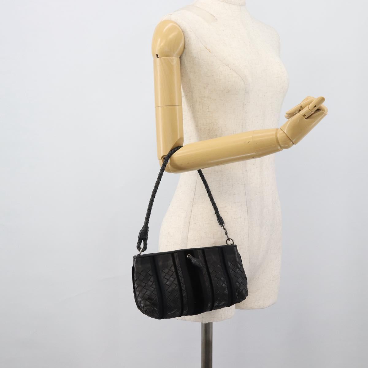 BOTTEGA VENETA INTRECCIATO Hand Bag Leather Black Silver Auth 191317A
