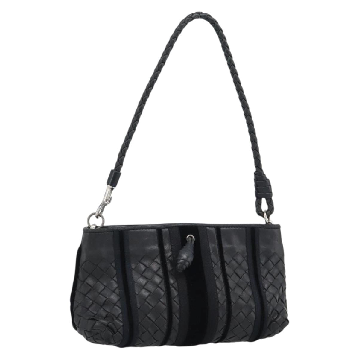 BOTTEGA VENETA INTRECCIATO Hand Bag Leather Black Silver Auth 191317A