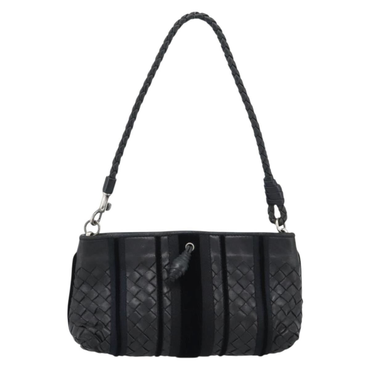 BOTTEGA VENETA INTRECCIATO Hand Bag Leather Black Silver Auth 191317A