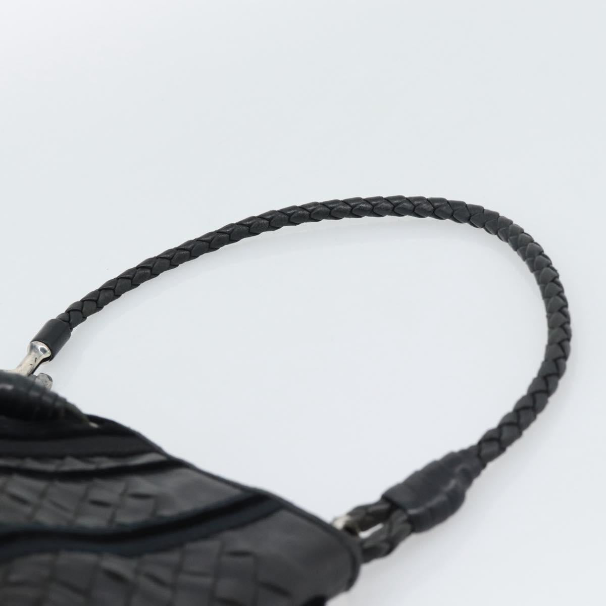 BOTTEGA VENETA INTRECCIATO Hand Bag Leather Black Silver Auth 191317A