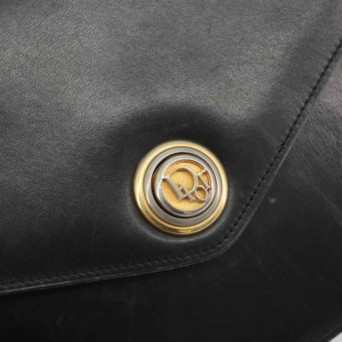 Christian Dior Shoulder Bag Leather Black Gold Auth 191320