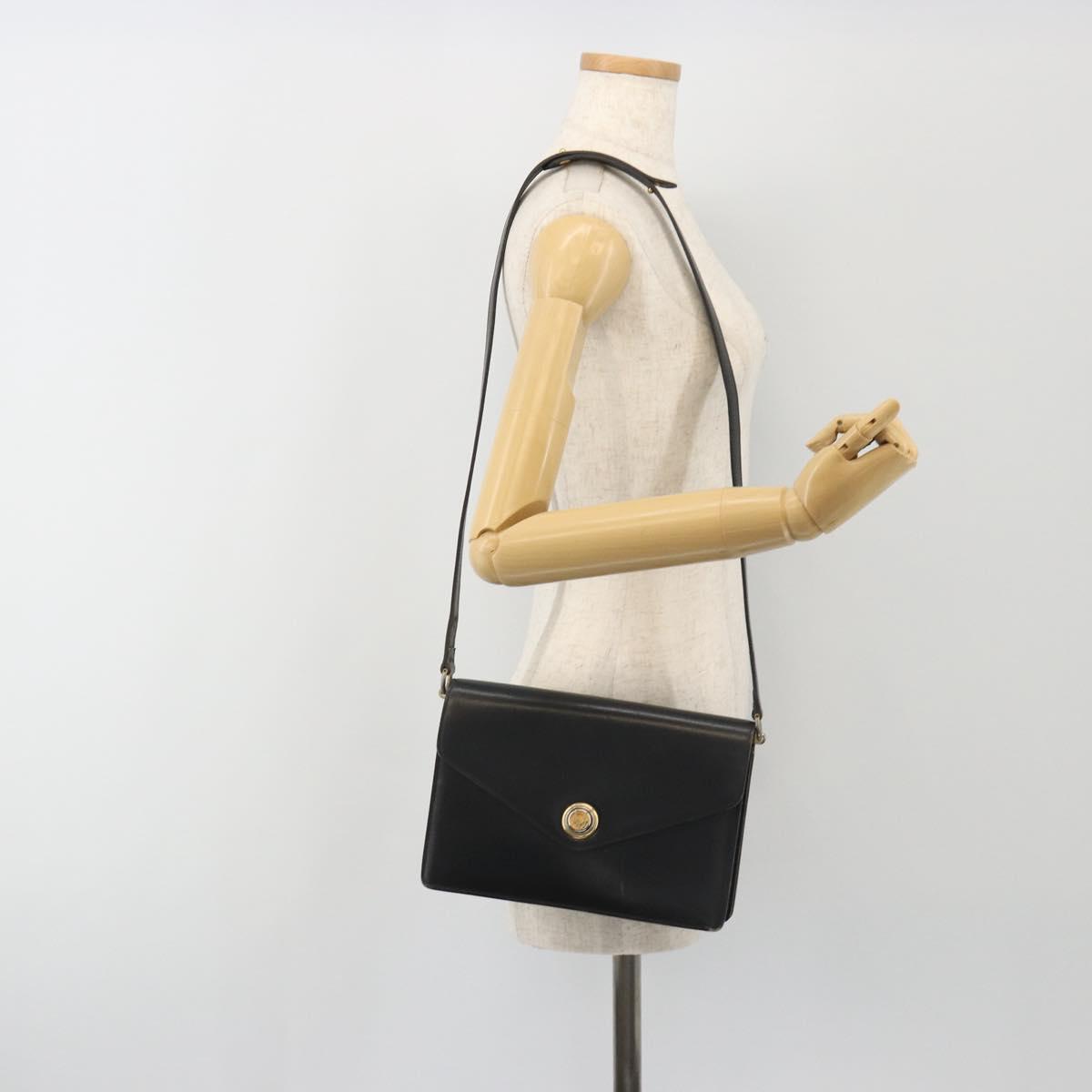 Christian Dior Shoulder Bag Leather Black Gold Auth 191320