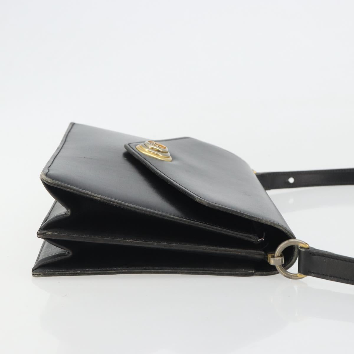 Christian Dior Shoulder Bag Leather Black Gold Auth 191320