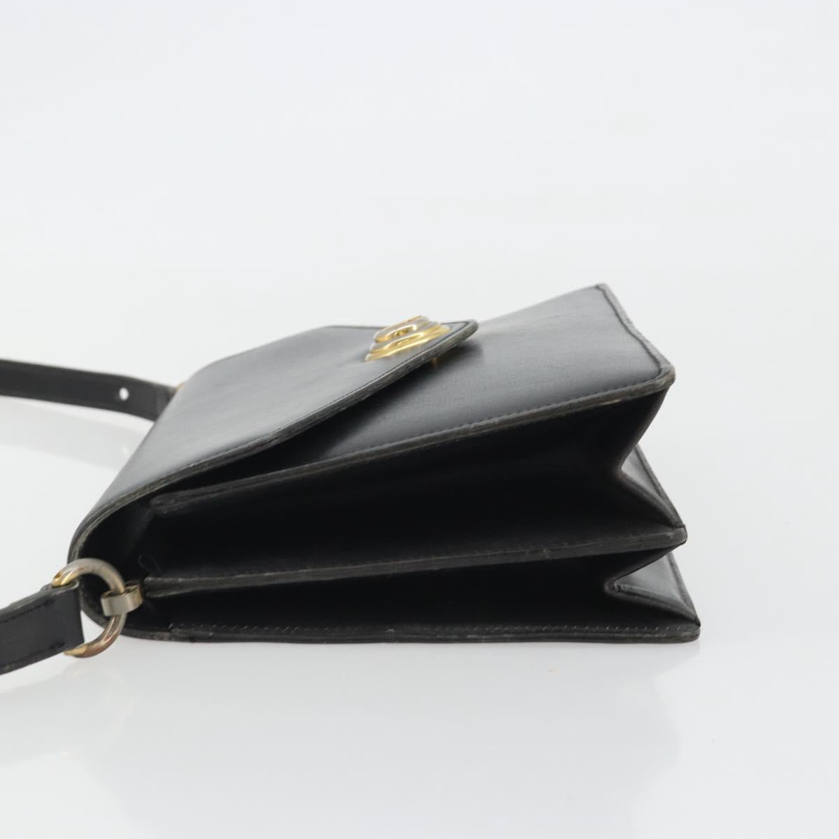Christian Dior Shoulder Bag Leather Black Gold Auth 191320