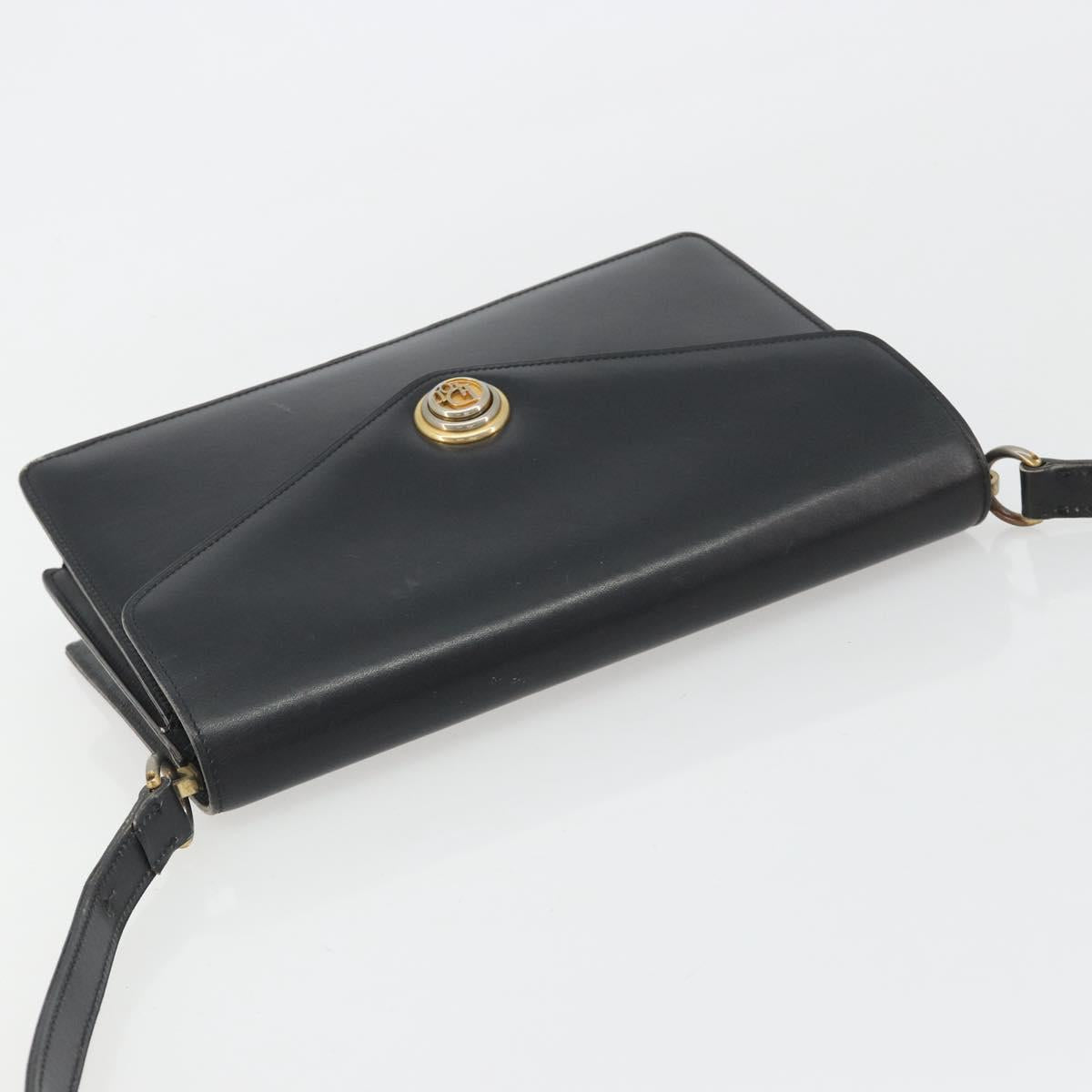 Christian Dior Shoulder Bag Leather Black Gold Auth 191320